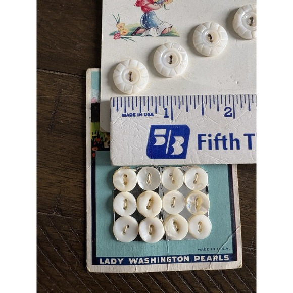 VTG  Luckyday Lady Washington Buttons Genuine Pearl Buttons Glass White Pink - Picture 6 of 7